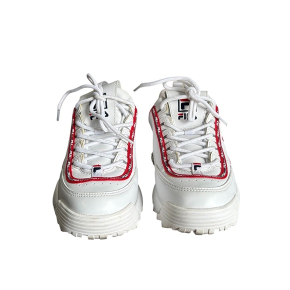 Fila White Red Navy Chunky Lace-Up Sneakers - Size 5 - Picture 3 of 11